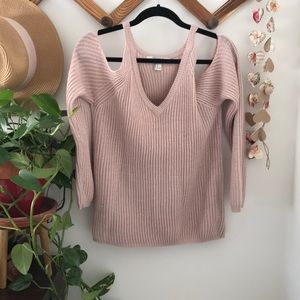 Blush off shoulder sweater